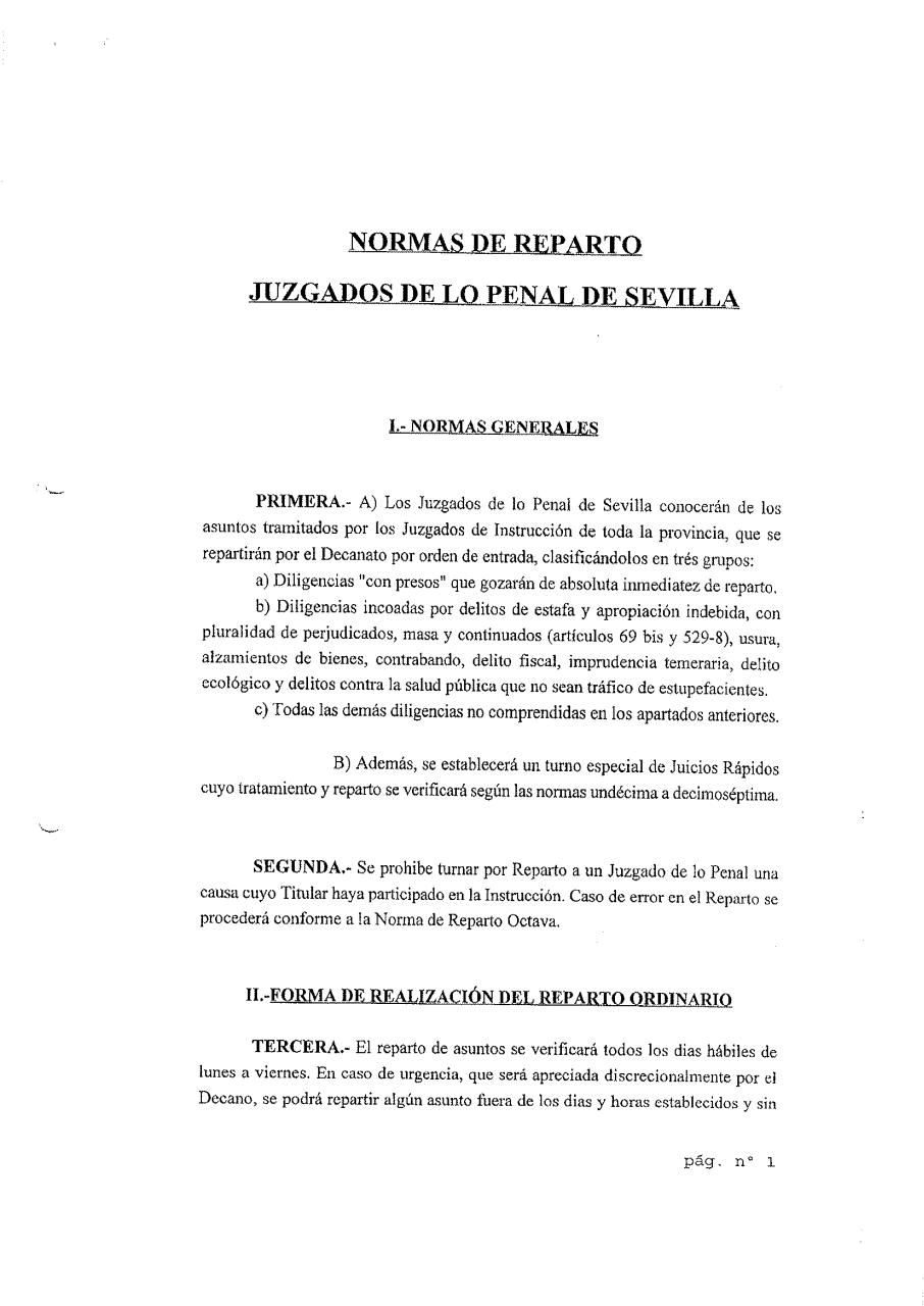 NORMAS DE REPARTOS DE LOS JUZGADOS DE LO PENAL DE SEVILLA A 21 DE FEBRERO DE 2013..pdf - página 1/11