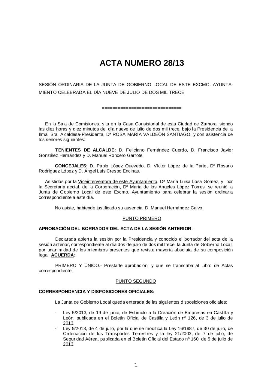 20130709 Acta aprobada Junta Gobierno Local-Ayto. Zamora 09-07-13.pdf - página 1/7