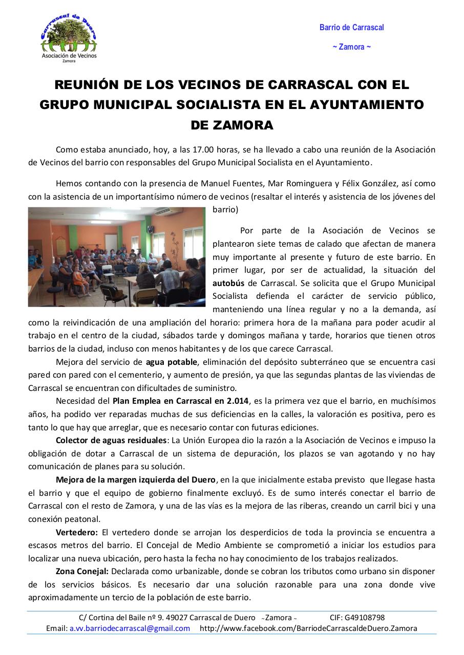 REUNIÃ“N DE LOS VECINOS DE CARRASCAL CON EL GRUPO MUNICIPAL SOCIALISTA EN EL AYUNTAMIENTO DE ZAMORA.pdf - página 1/2