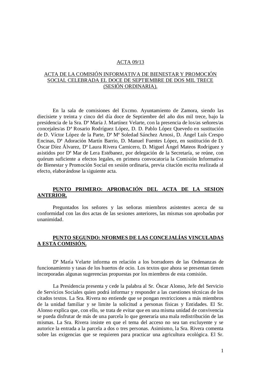 20130912 Acta CI Bienestar y PromociÃ³n Social  de 12 de septiembre 2013.pdf - página 1/3