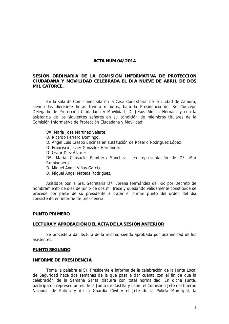 20140415 Acta CI ProtecciÃ³n Ciudadana y Movilidad 09-04-15.pdf - página 1/4