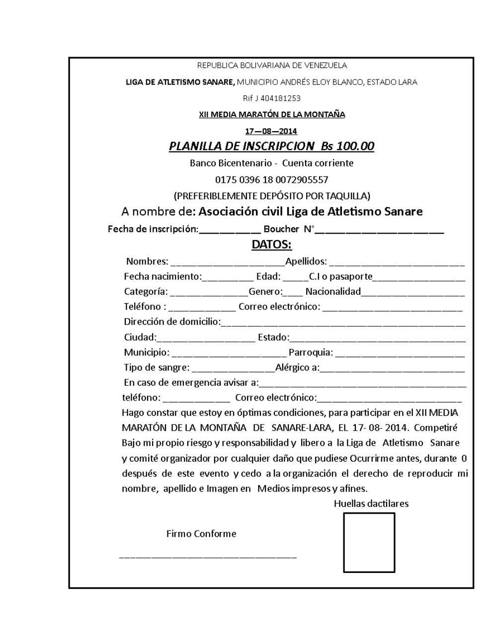 Vista previa del documento planilla de inscripcion maraton Sanare.pdf - página 1/1
