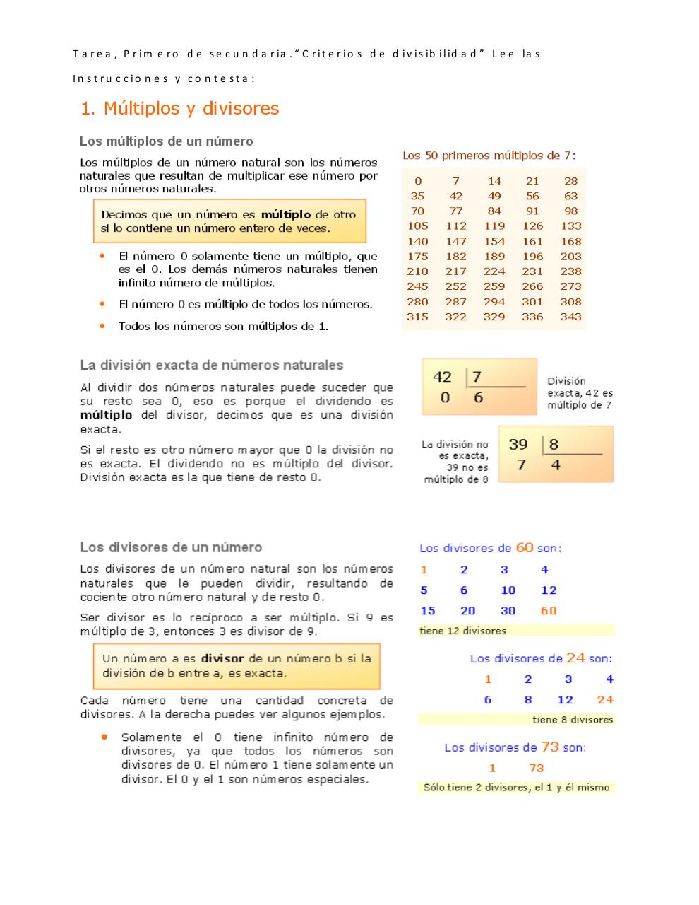 Tarea 1ro. Secundaria Divisibilidad.pdf - página 1/2