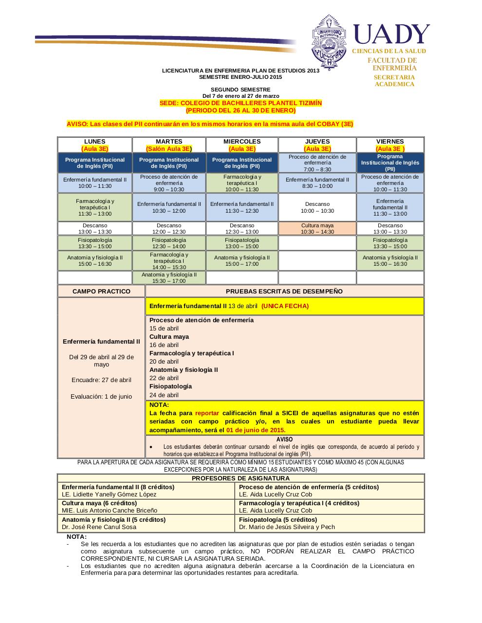 EnfermeriaHorarios 2015 Periodo del 26 al 30 de enero 2015.pdf - página 1/4