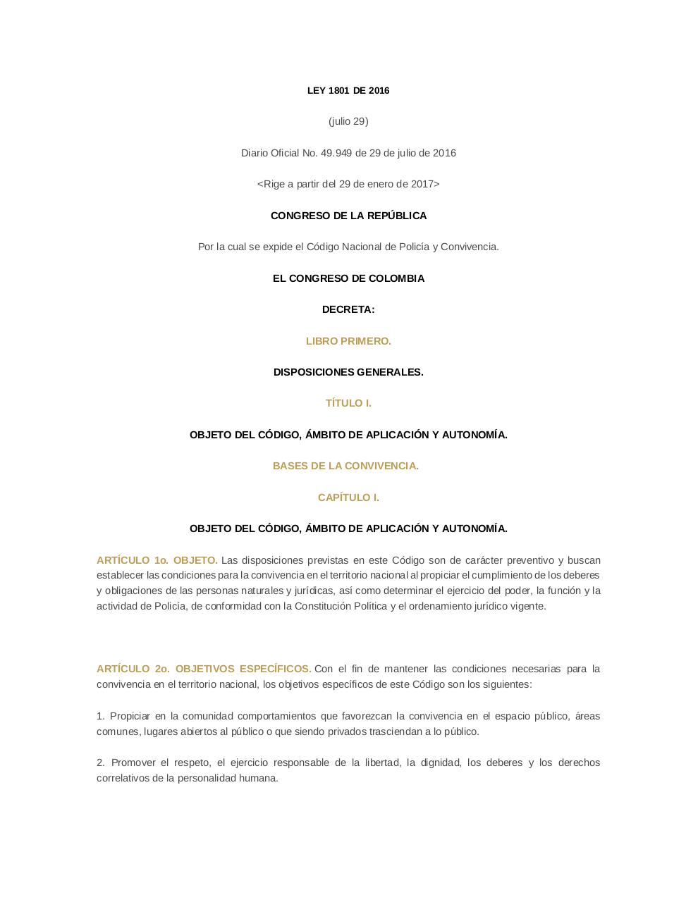 CÃ³digo de policia 2017 LEY 1801 DE 2016.pdf - página 1/19