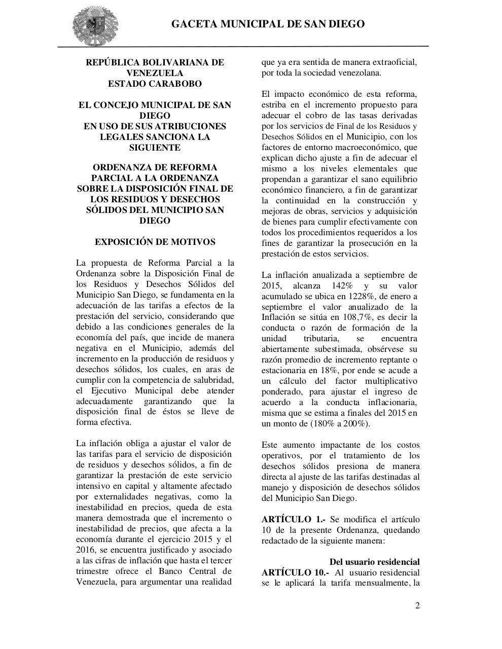 ORD. DE RFOR. PARCIAL A LA ORD. SOBRE DISPOSICIÃ“N FINAL DE LOS RECIDUOS Y DESECHOS SÃ“LIDOS.pdf - página 1/9