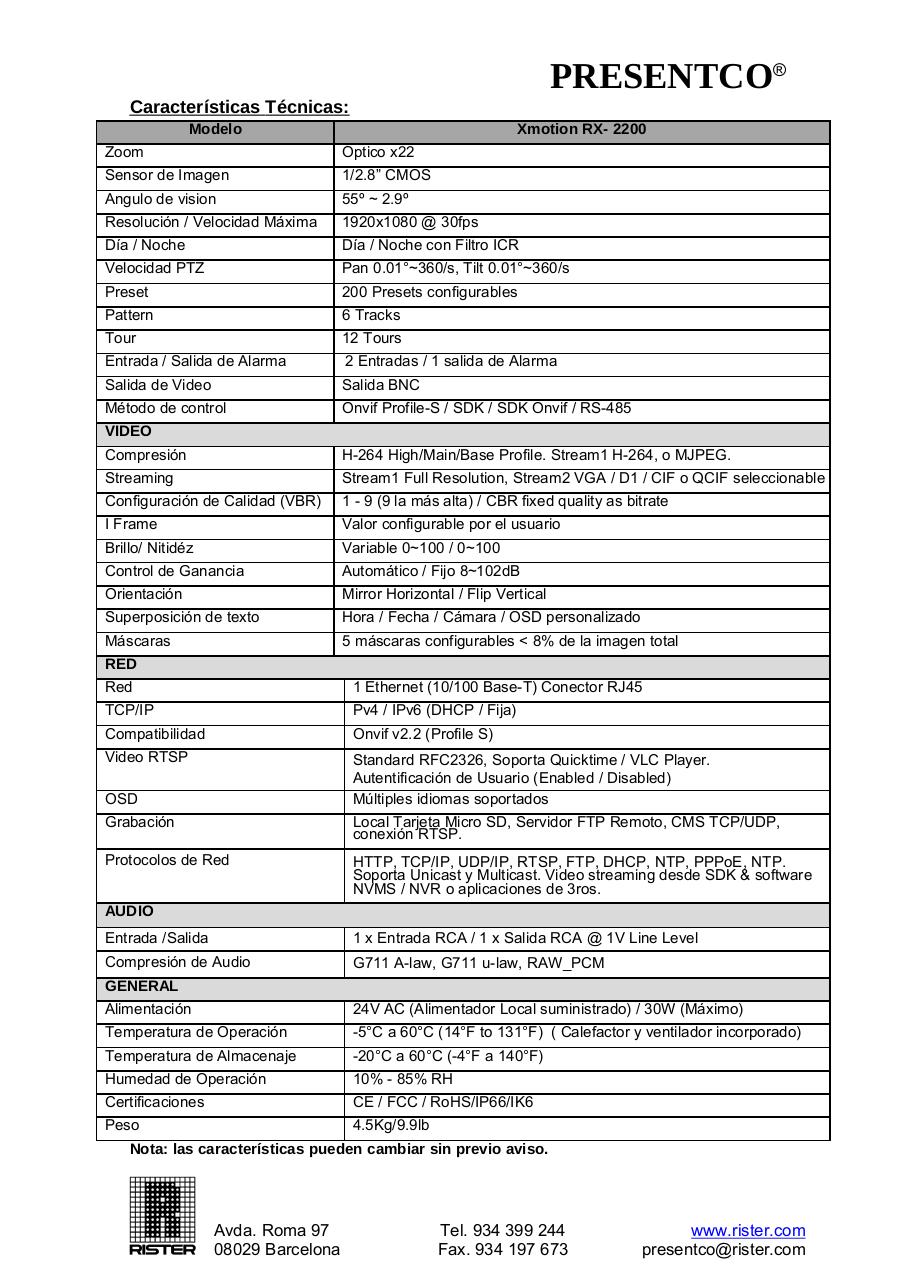Xmotion RX-2200_DataSheet.pdf - página 2/2